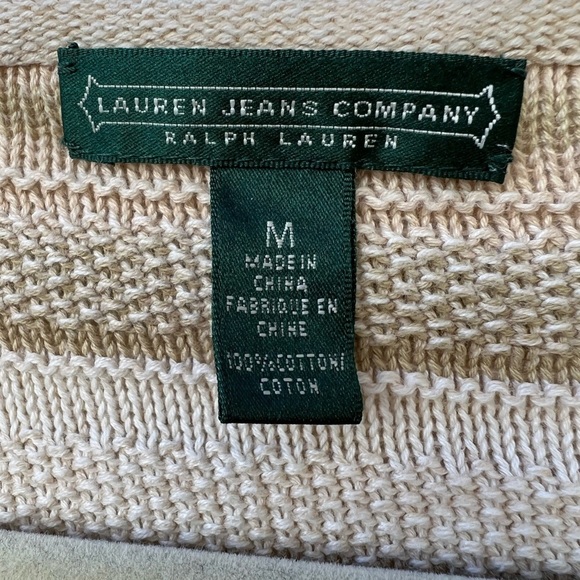 Lauren Jeans Company Ralph Lauren Women's Medium Tie Neck Tan‎ Cream  Sweater - Picture 4 of 4